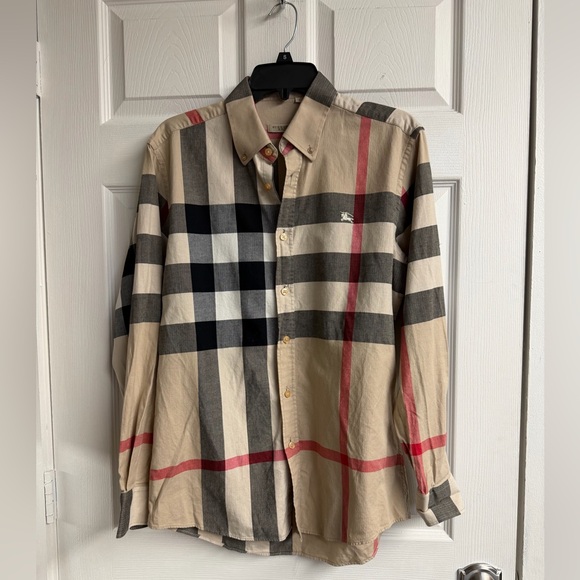 Burberry Beige and Red Checkered Men's Shirt - Picture 2 of 6